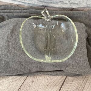 Glass apple clear candy dish 8.5”x9”